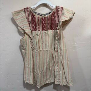 Knox Rose Flutter Sleeve Embroidered Top Beige Size Small